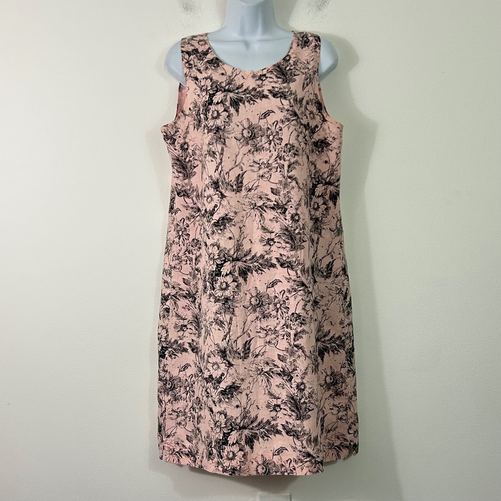 Habitat Clothes To Live In Pink Linen Floral Sleeveless Shift Dress M - Picture 1 of 9
